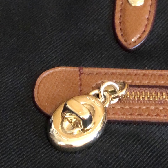 Coach Canvas Top Zip Closure Bag black & brown color - Picture 11 of 12